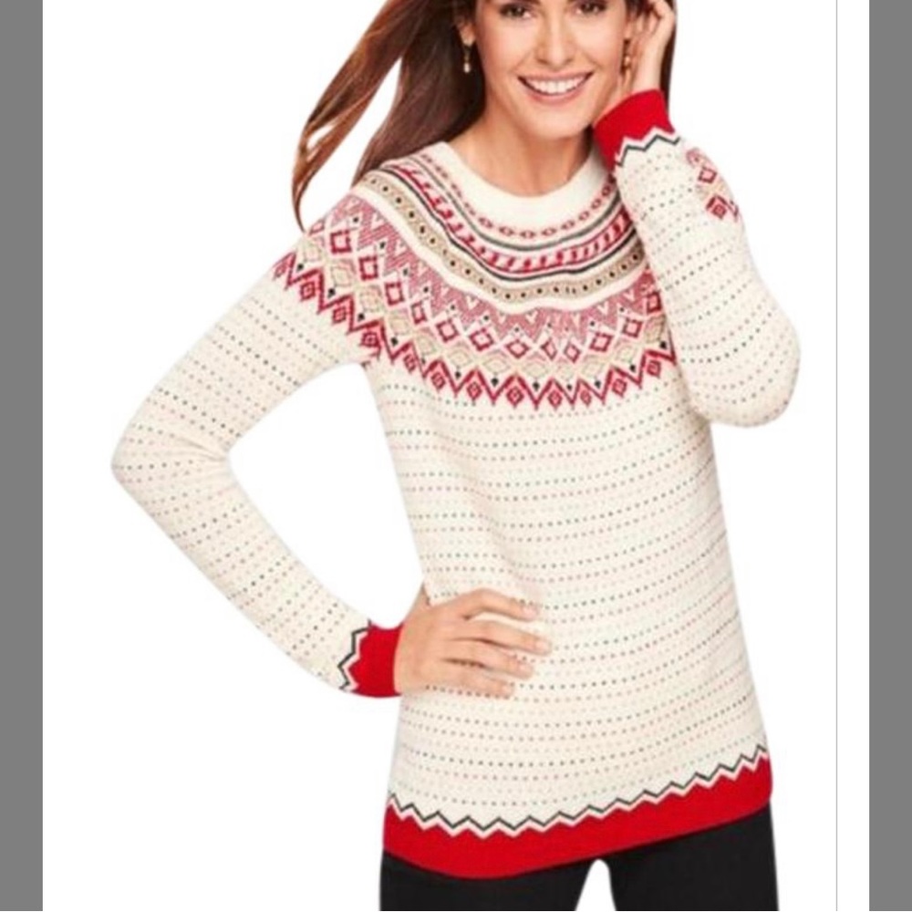 Talbots Red and Cream Patterned Sweater